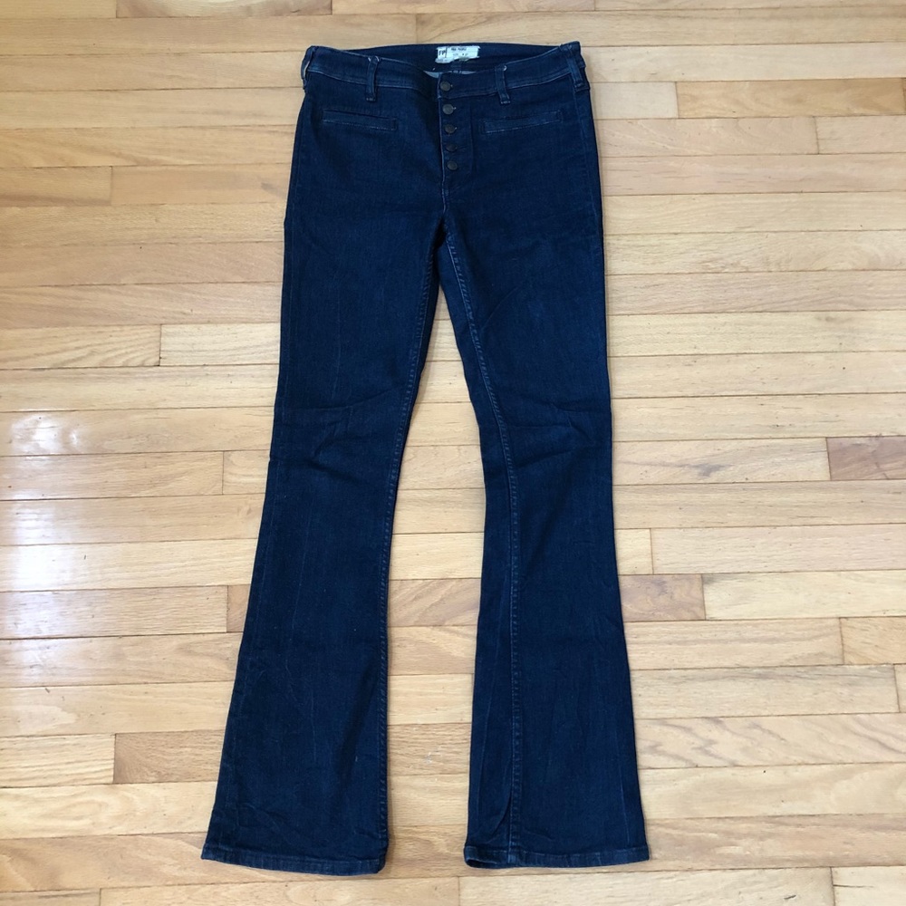 Free People Button Front High Waist Flare Jean